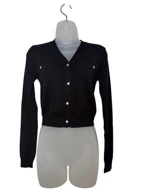 Theme NYC Mickey Crystal Button Cropped Black Cardigan Sweater XL